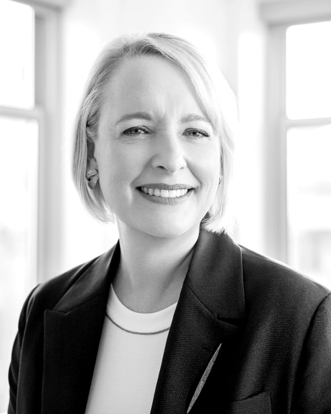 Accenture Chair & CEO Julie Sweet black and white headshot