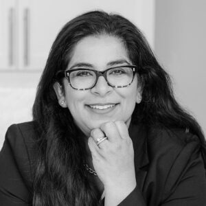 Black and white photo of Ameera Virani.