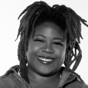 Black and white photo of Britney Jacobs, MSFPsy.