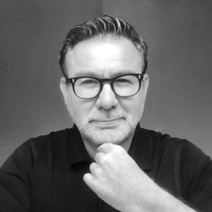 Black and white photo of Fabien Savenay.