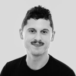 Black and white photo of Josh Smalley Baldasare.