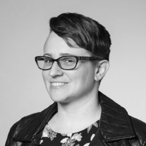 Black and white photo of Rissa Pappas.