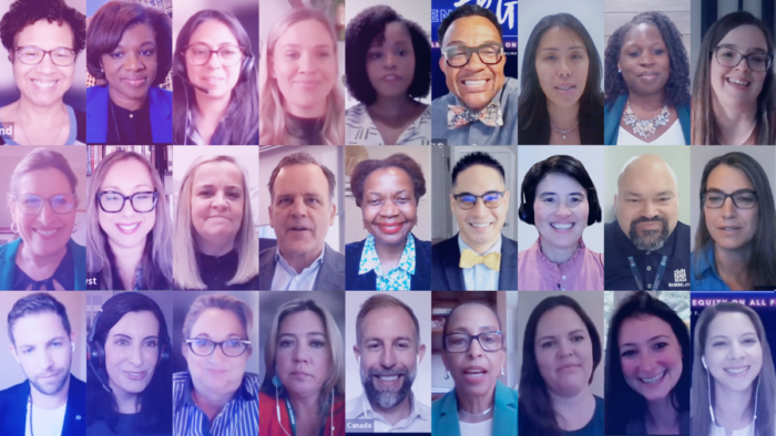 a collection of headshots of participants from the 2023 enERGize event, with a light purple gradient overlayed on top