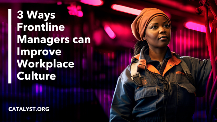 e-book cover with frontline worker and text that says "3 ways frontline managers can improve workplace culture"