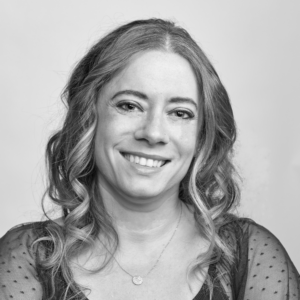 Black and white photo of Lacey Rose.