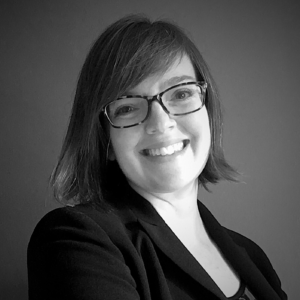 Black and white photo of Megan Kincaid Kramer.