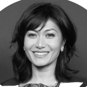 Black and white photo of Nazya Ayaz.