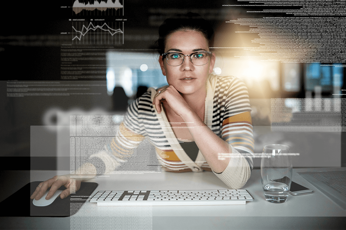 women in futuristic office space